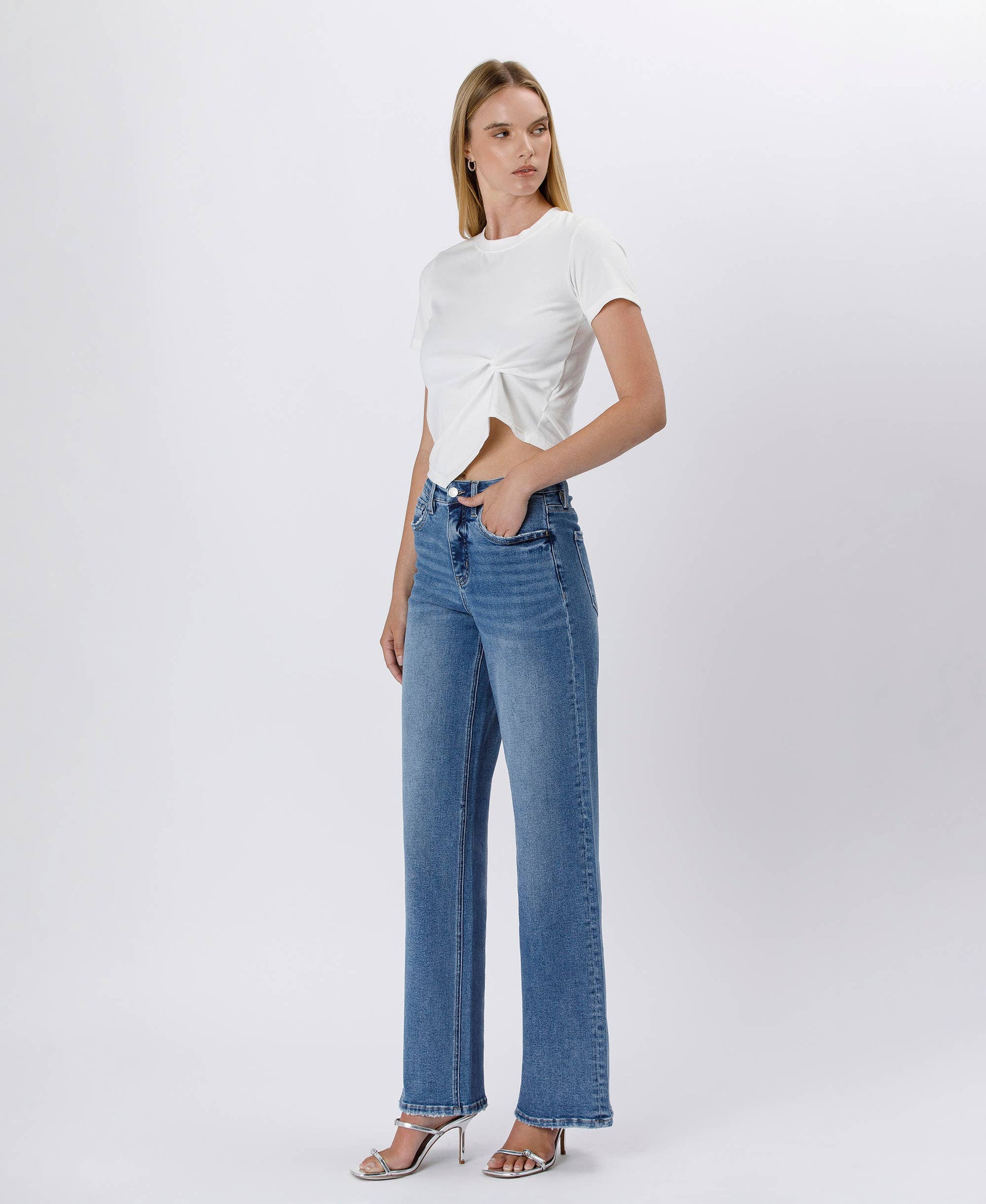 TUMMY CONTROL SUPER HIGH RISE BAGGY WIDE JEANS LV1574 Lovervet by VERVET