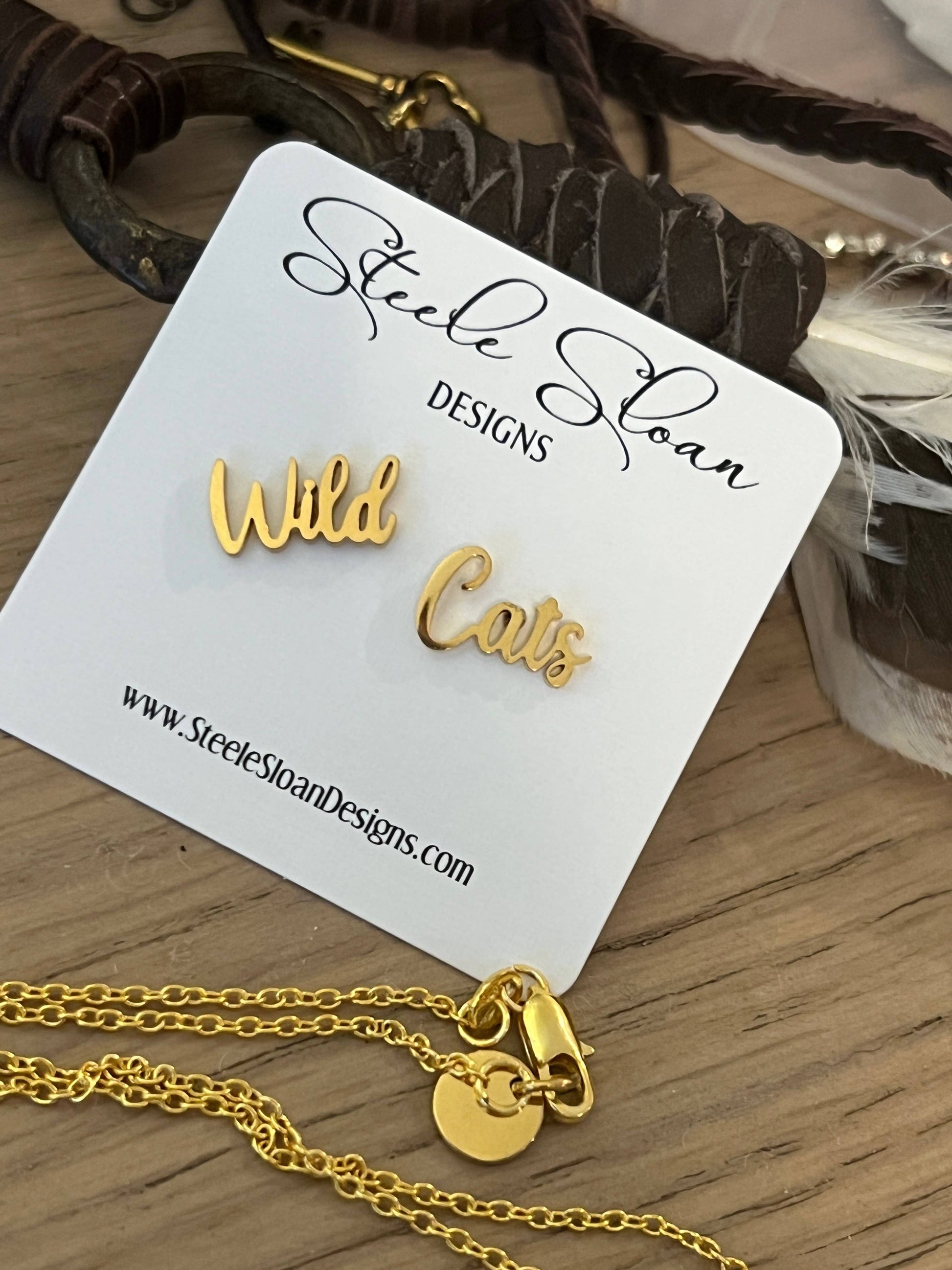 Cute Wild Cat Name Earrings, Gift for Wildcat Fan, Go Cats! Steele Sloan Designs