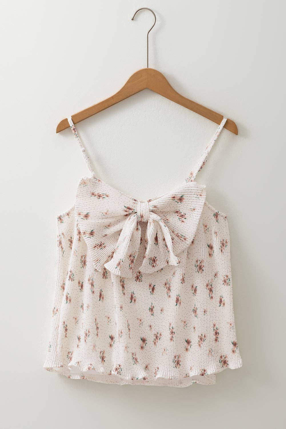 Floral Bow Back Pleated Summer Tank Top