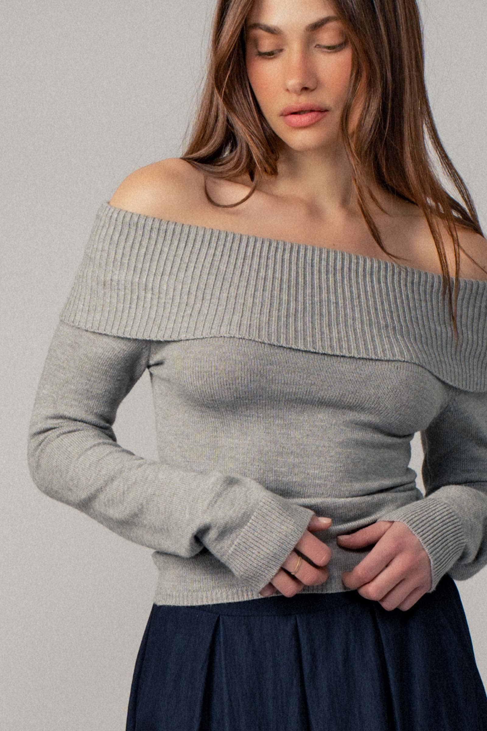 Ribbed Off-Shoulder Long Sleeve Sweater Urban Daizy