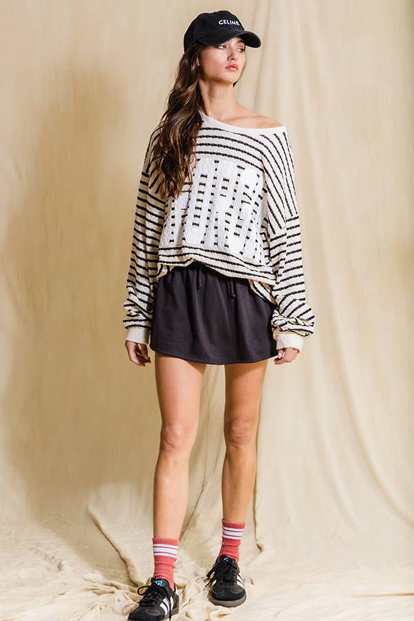 T1770-2B  'GEORGIA' Graphic Textured Stripe Sweatshirt Top BUCKETLIST