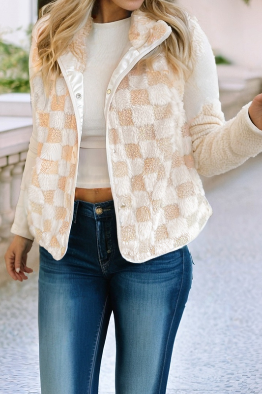 LDC Sherpa Checkerboard Snap Button Vest Jacket Little Daisy Closet