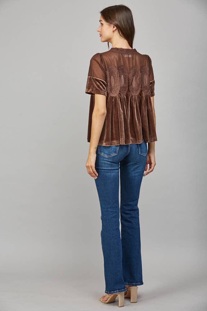 LACE DETAIL VELVET BABYDOLL TOP FT25474 FATE