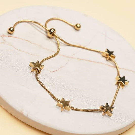 Star Brass Charm Station Snake Chain Pull Tie Bracelet StarryNYC