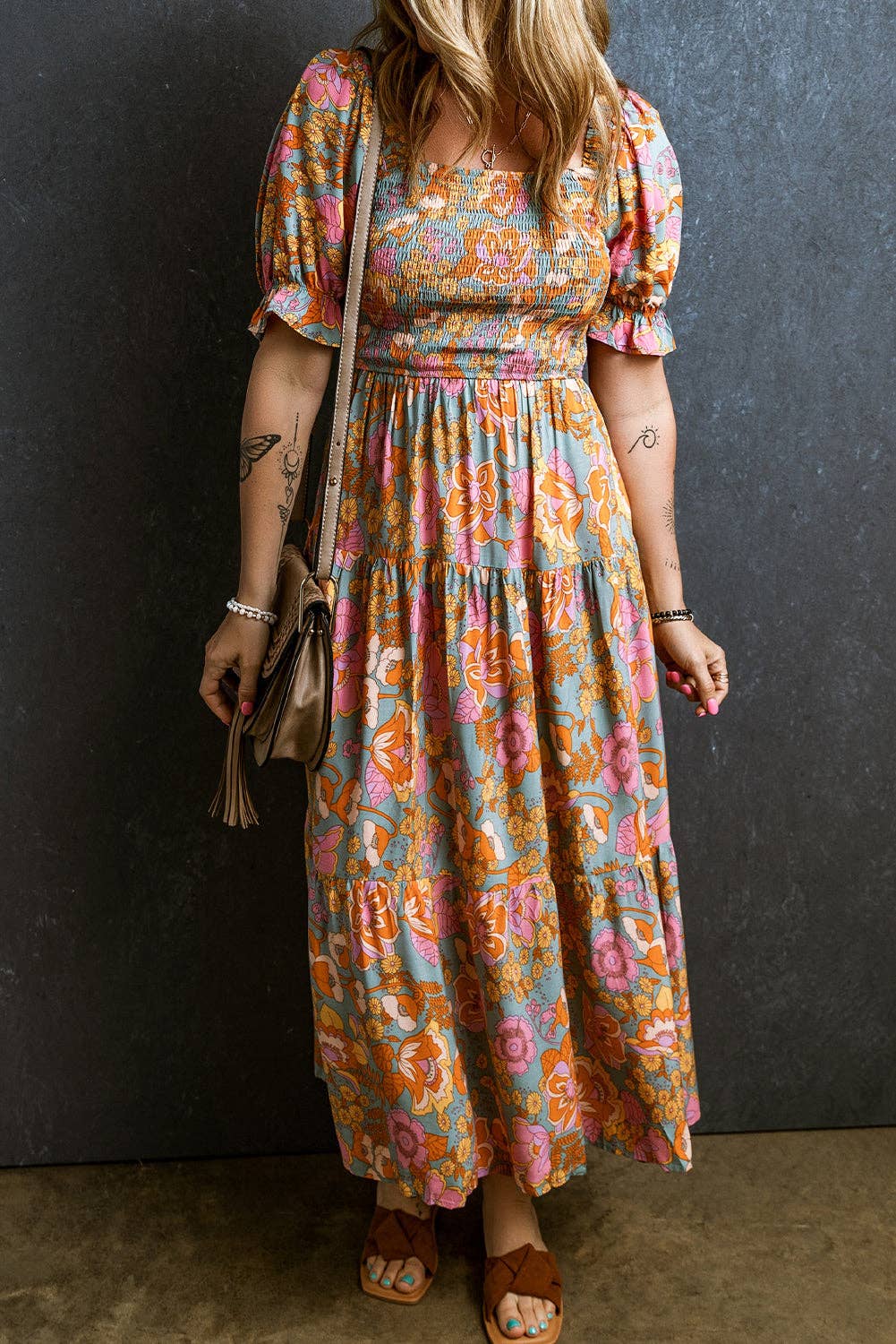 FINAL SALE- Floral Smocked Puff Sleeve Dress