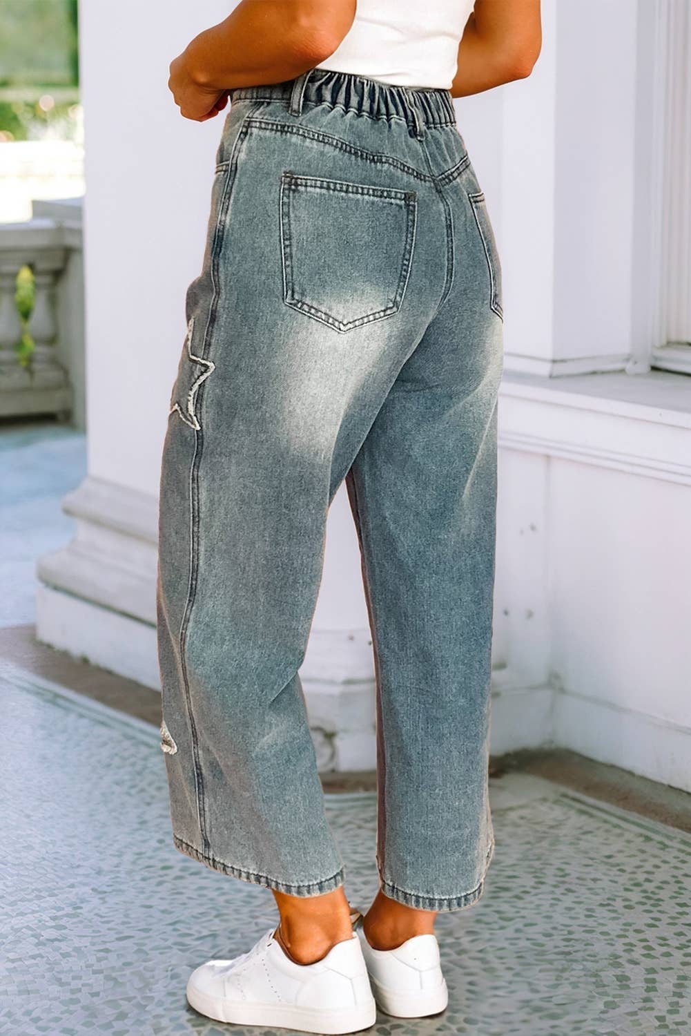 LDC Star Patchwork Light Wash Wide Leg High Waist Jeans Little Daisy Closet