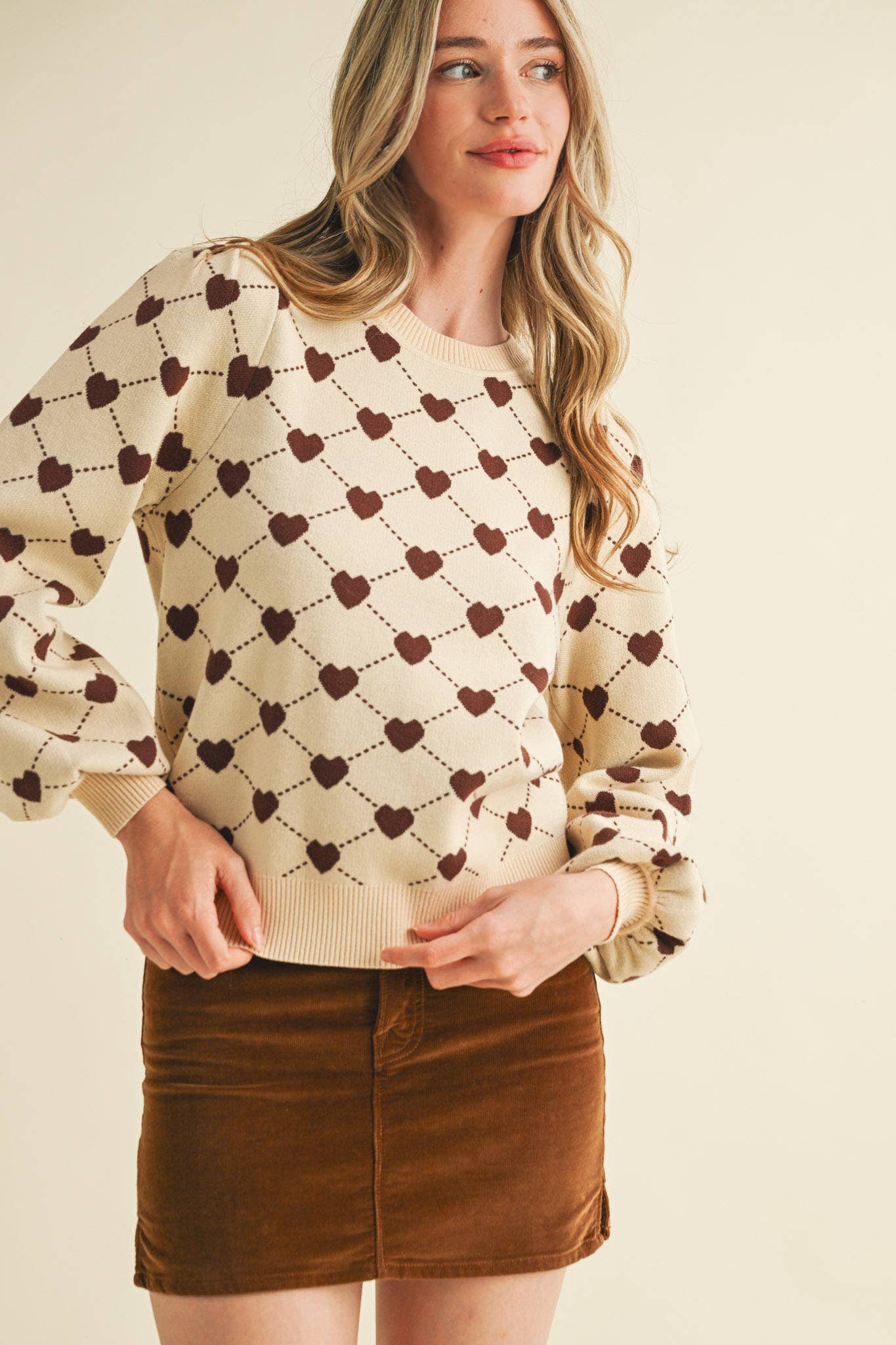 HEART KNIT PUFF SLEEVE SWEATER &MERCI