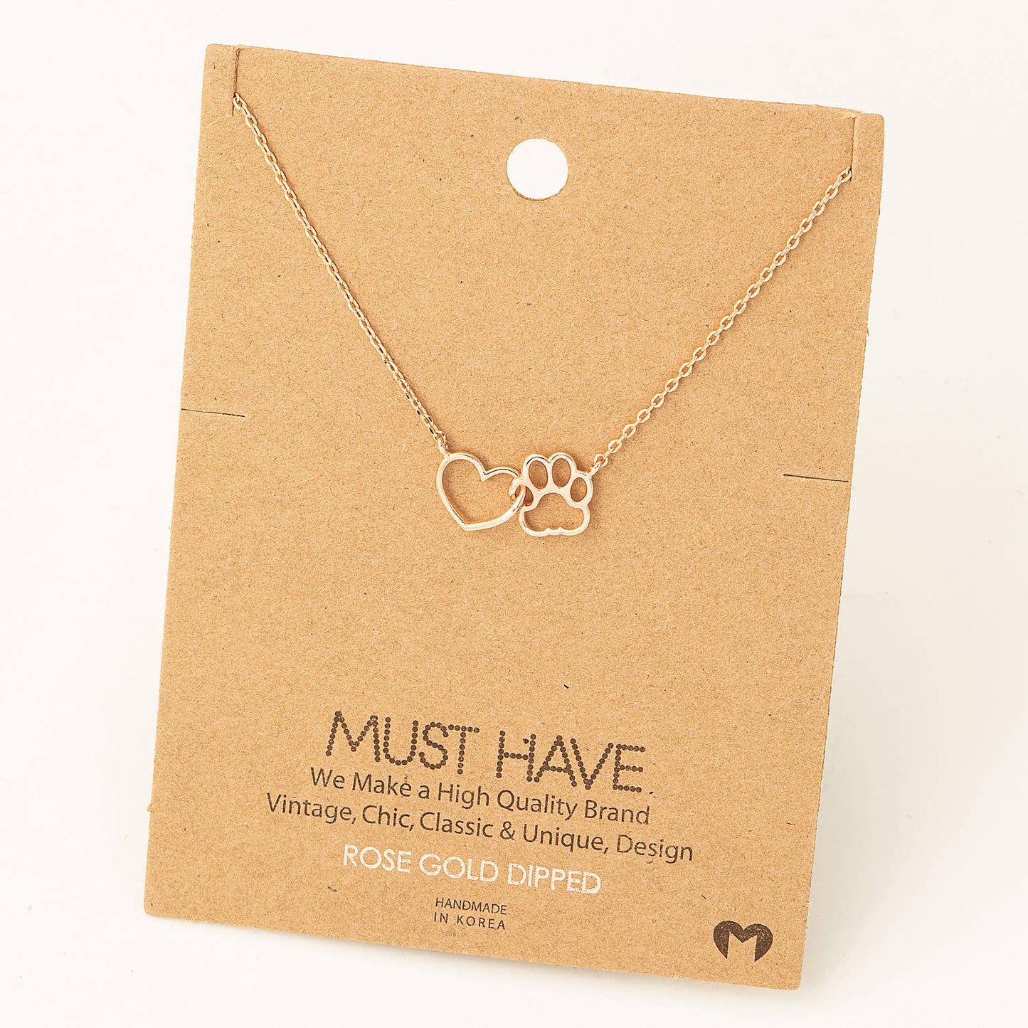 Dog Paw Heart Cutout Pendant Necklace