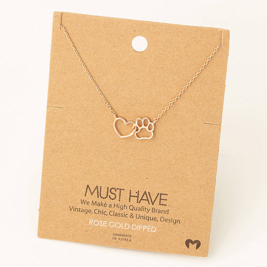 Dog Paw Heart Cutout Pendant Necklace