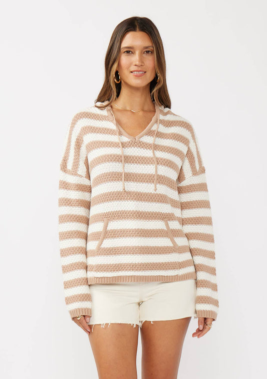 FINAL SALE- Stripe Drop Shoulder V Neck Pullover Hoodie