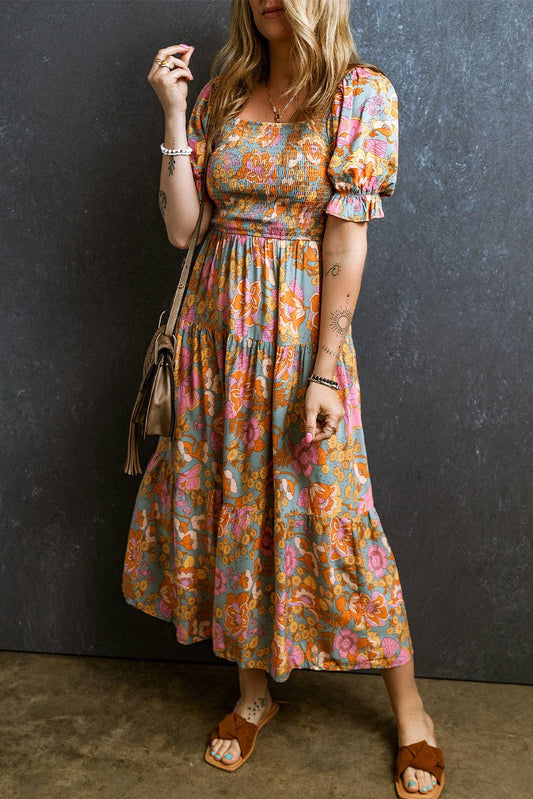 FINAL SALE- Floral Smocked Puff Sleeve Dress