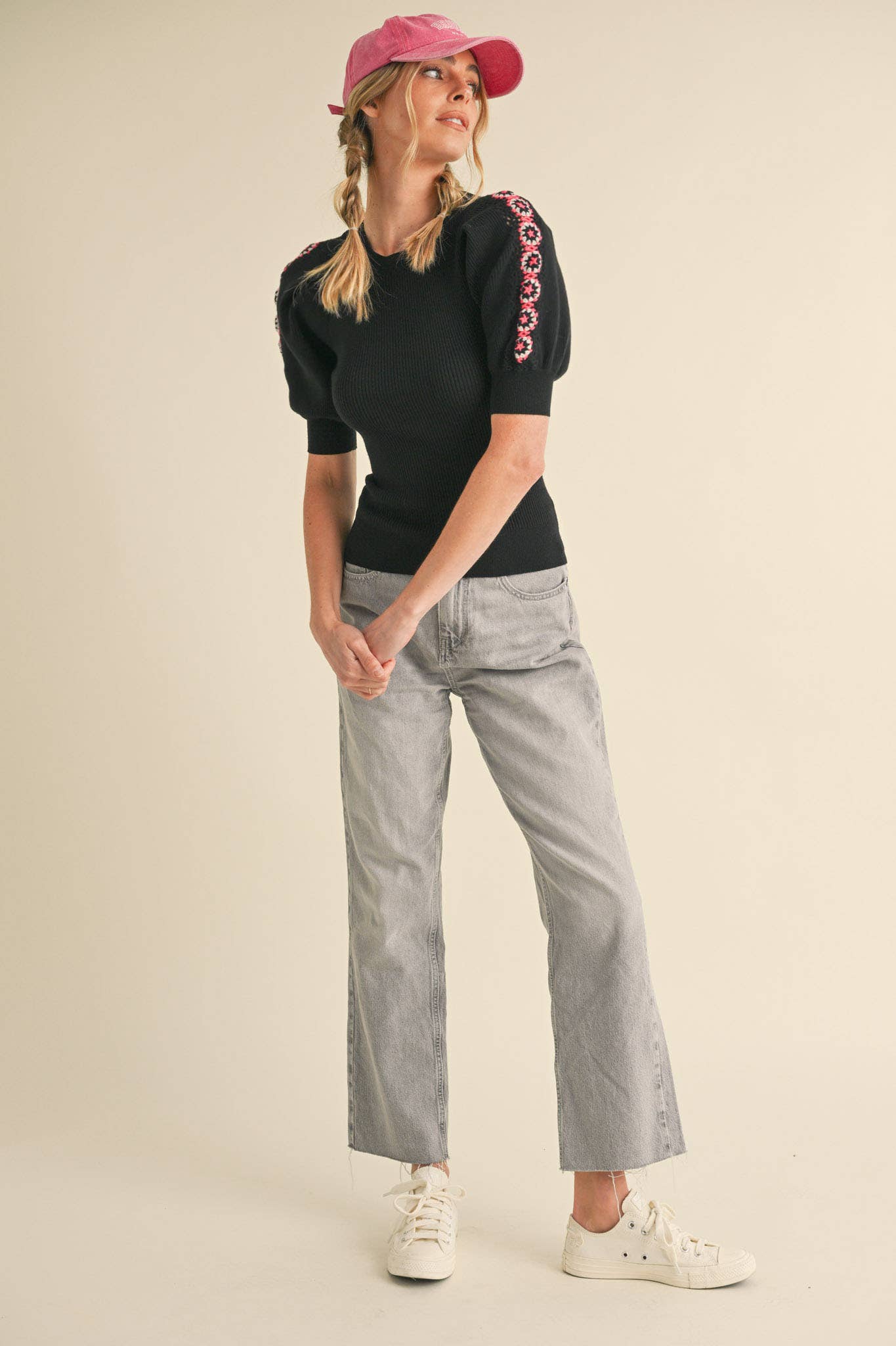 HAND-MADE CROCHET PUFF SLEEVE SWEATER MSW10567 &MERCI