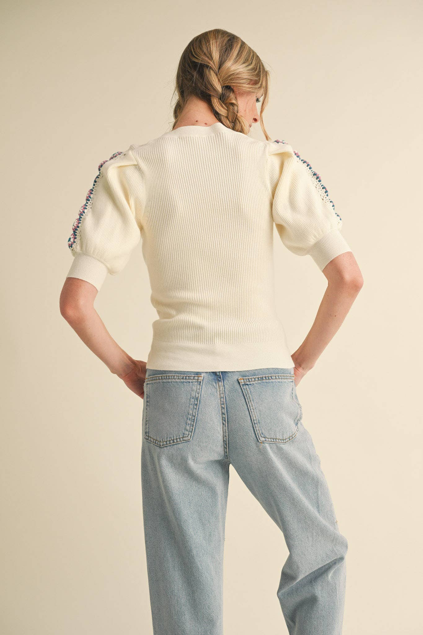 HAND-MADE CROCHET PUFF SLEEVE SWEATER MSW10567 &MERCI