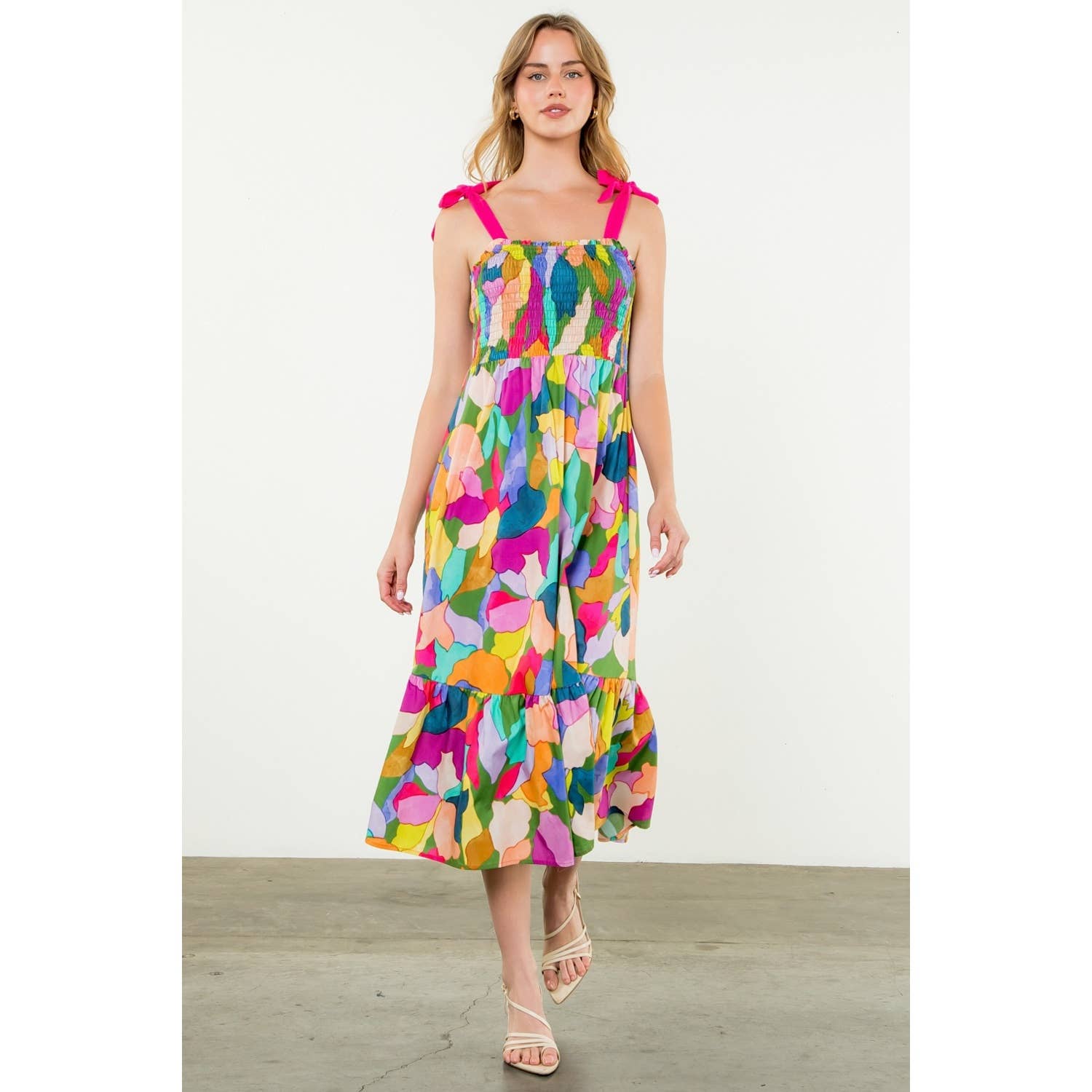 Tie Strap Multi Color Print Dress 926 WEST
