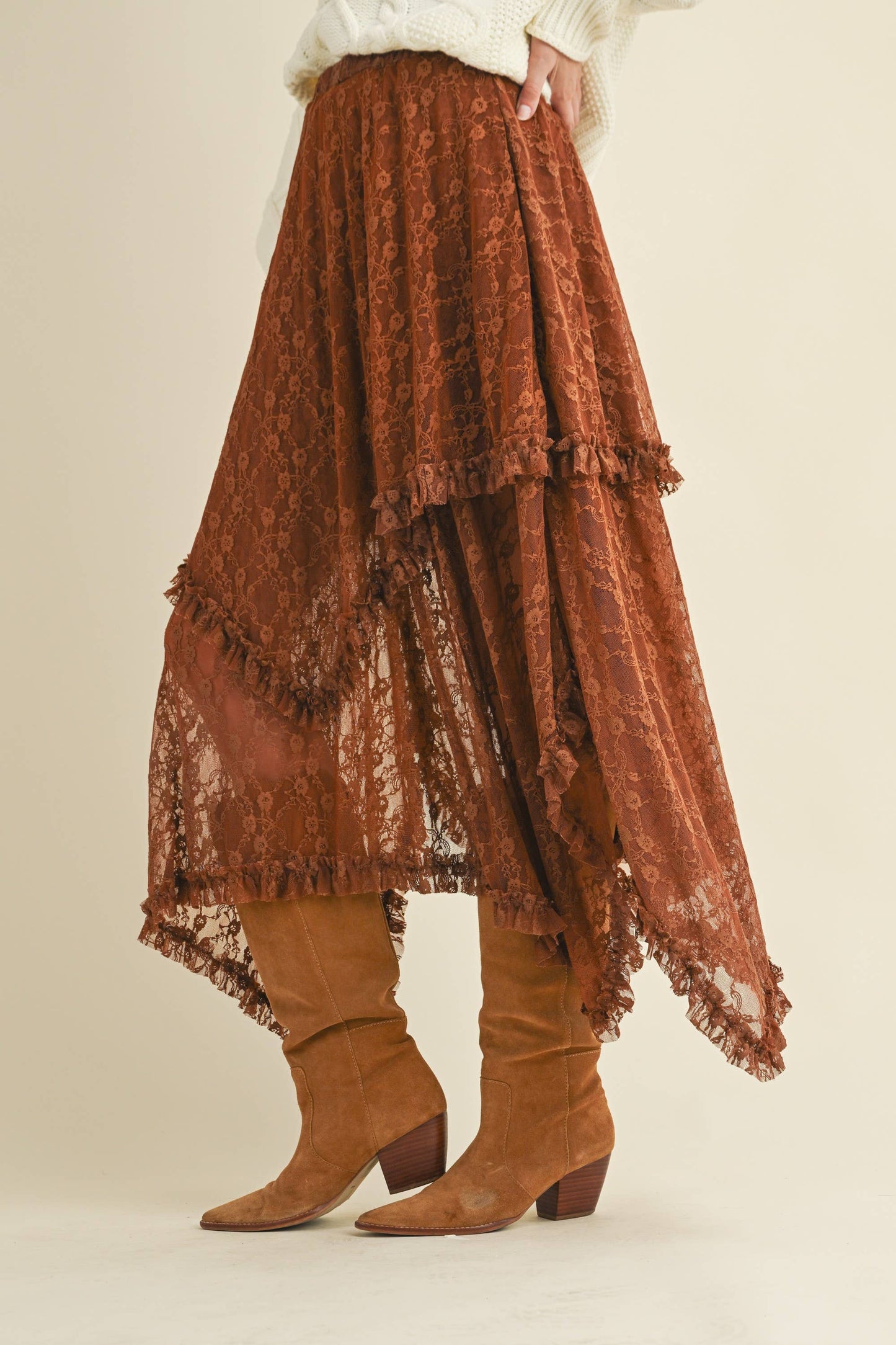 LAYERED FLORAL MIDI SKIRT Cloud Ten