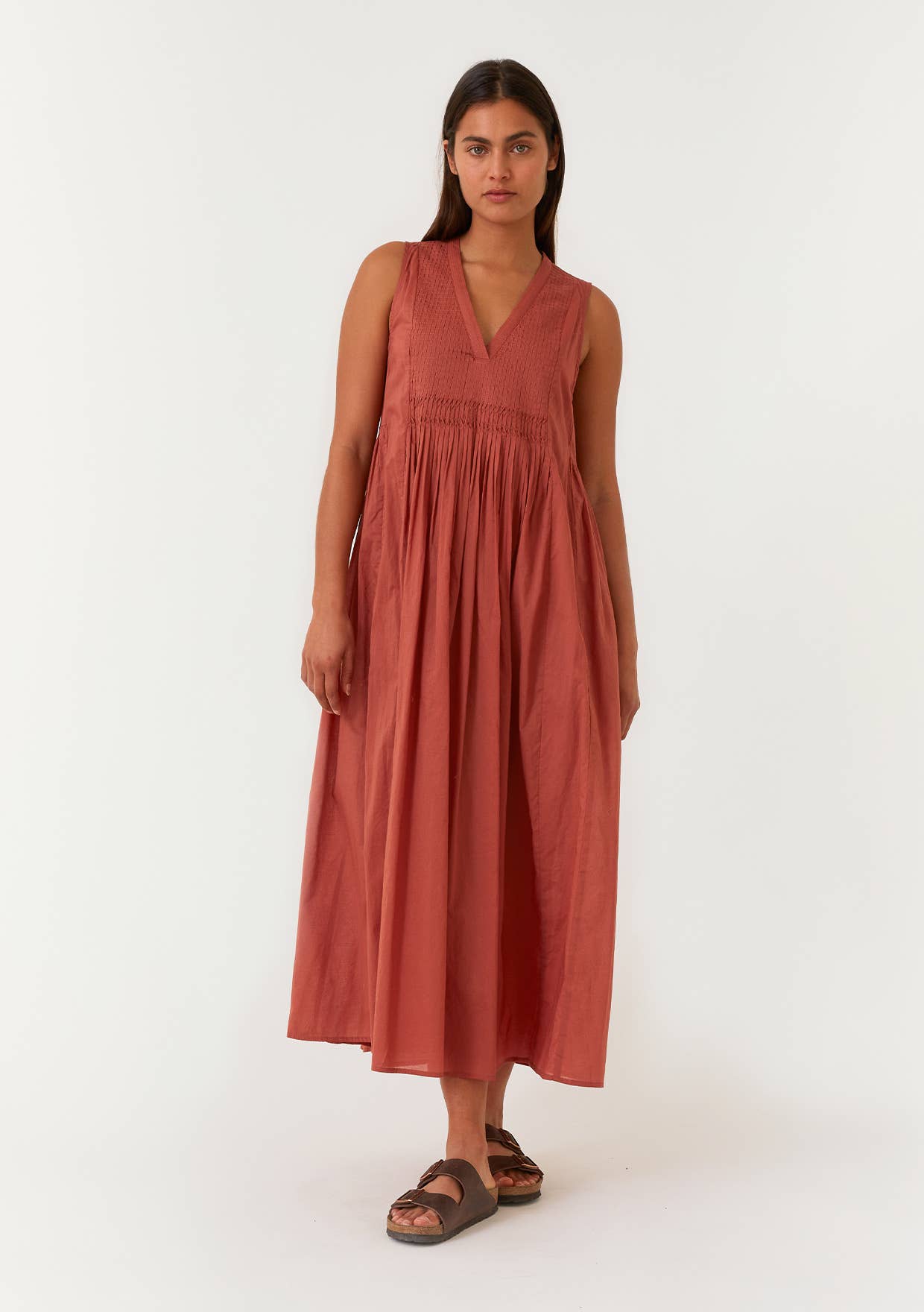 FINAL SALE- Relaxed Fit Pleated V Neck Maxi Dress