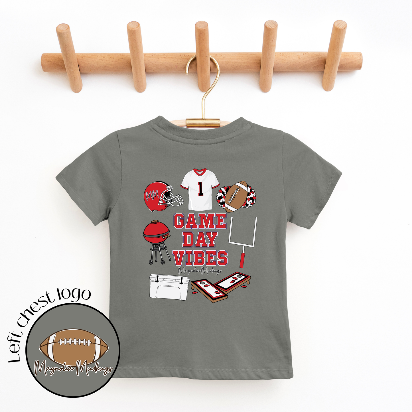 Game Day Vibes | Red + Black | Football Kid’s Tee Magnolia Mudbugs