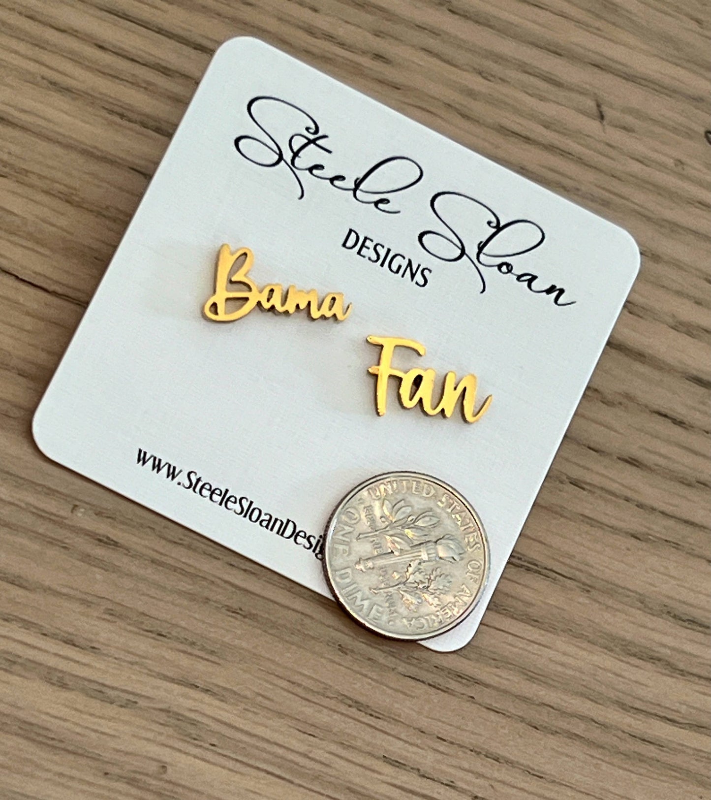 Bama Fan Gold Stud Hypoallergenic Earrings, Bama Fan Gifts Steele Sloan Designs