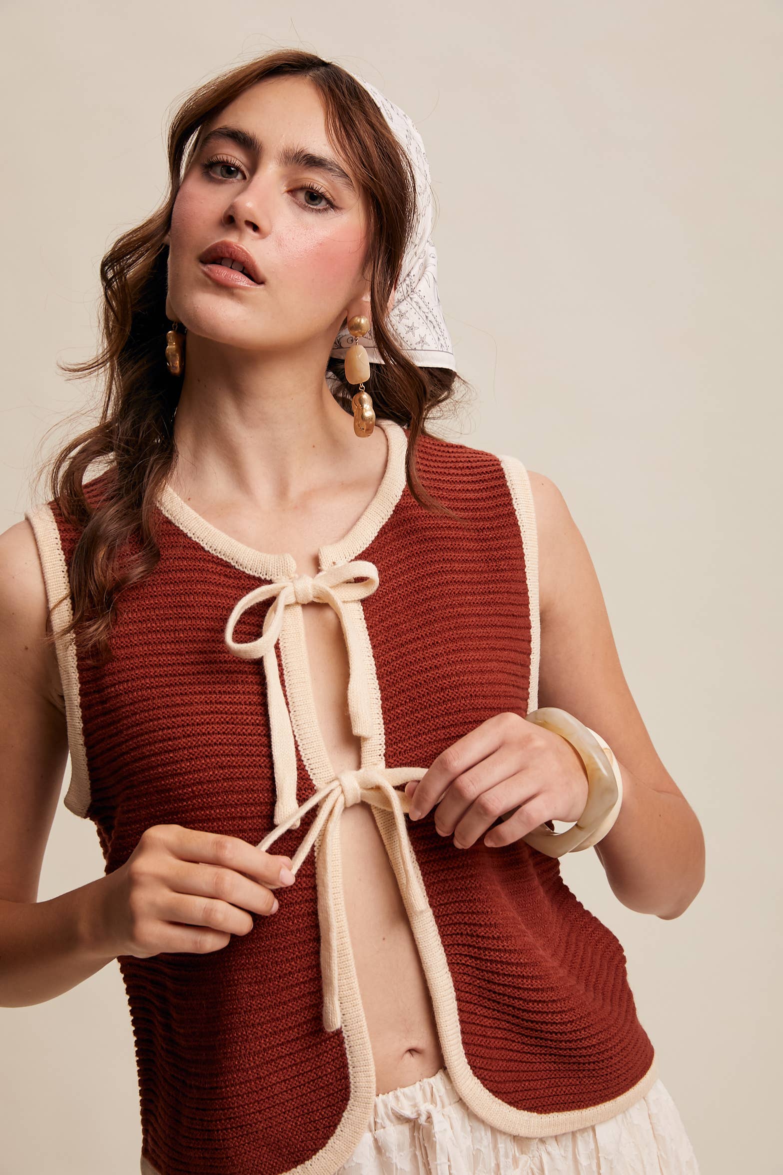 Two-Tone Tie Front Knit Vest LSW0997 Listicle