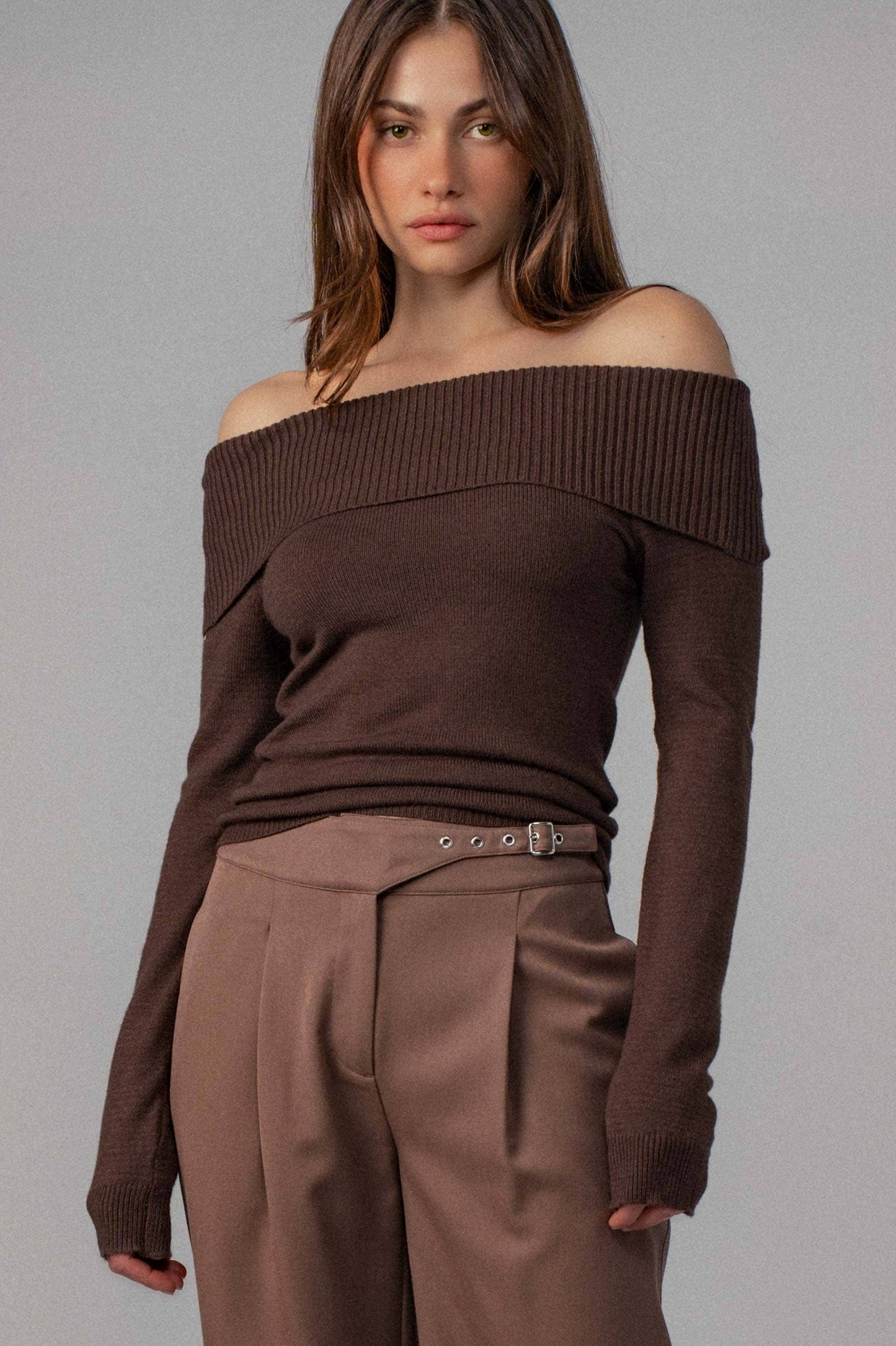 Ribbed Off-Shoulder Long Sleeve Sweater Urban Daizy