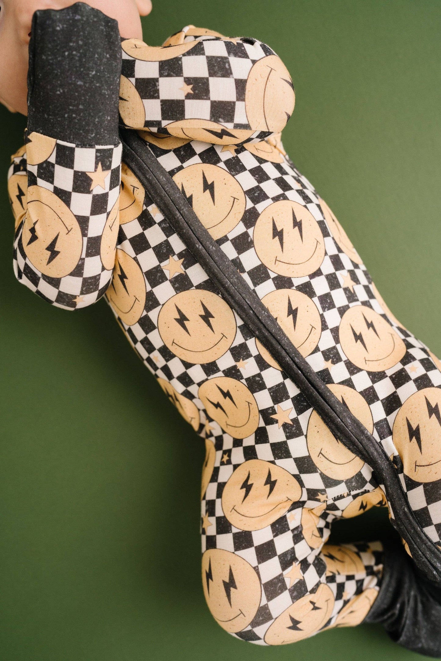 Lightning Checkered Smiley Bamboo Sleeper Emerson+Ivory