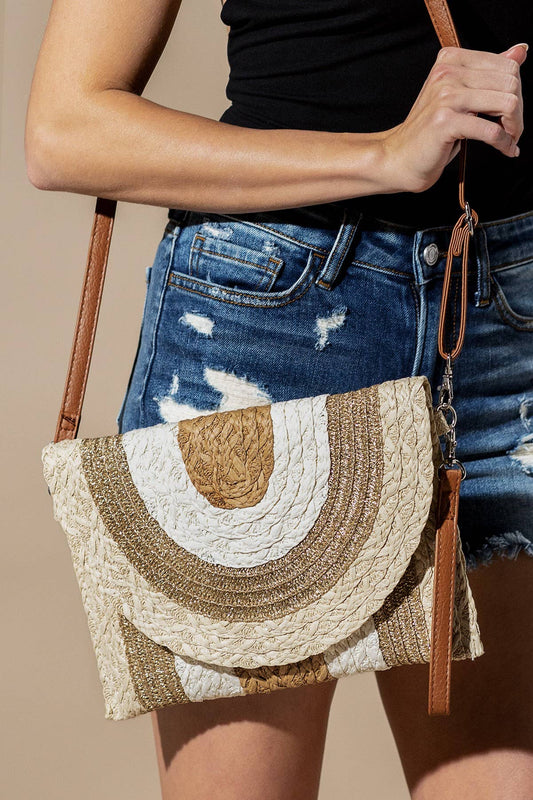Metallic Lined Straw Clutch & Crossbody Bag