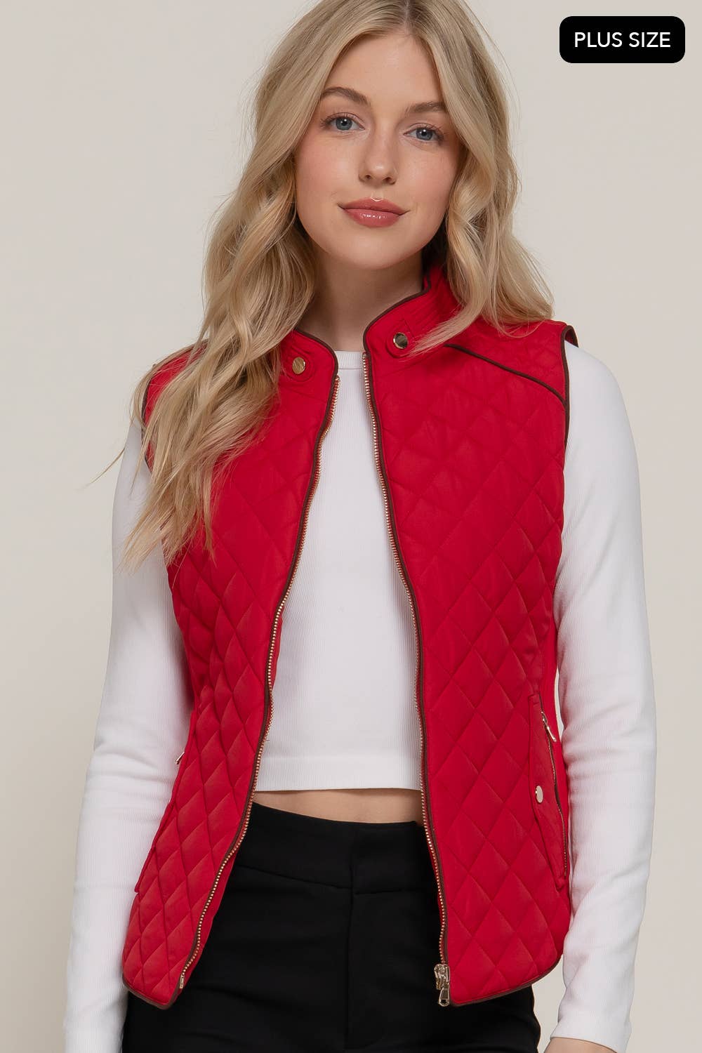 Suede Piping Quilted Padding Vest Active Basic | Active USA