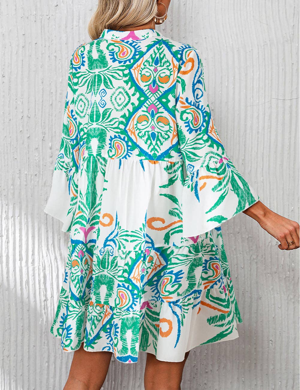 Tribal Bracelet Sleeve Buttoned Mini Dress