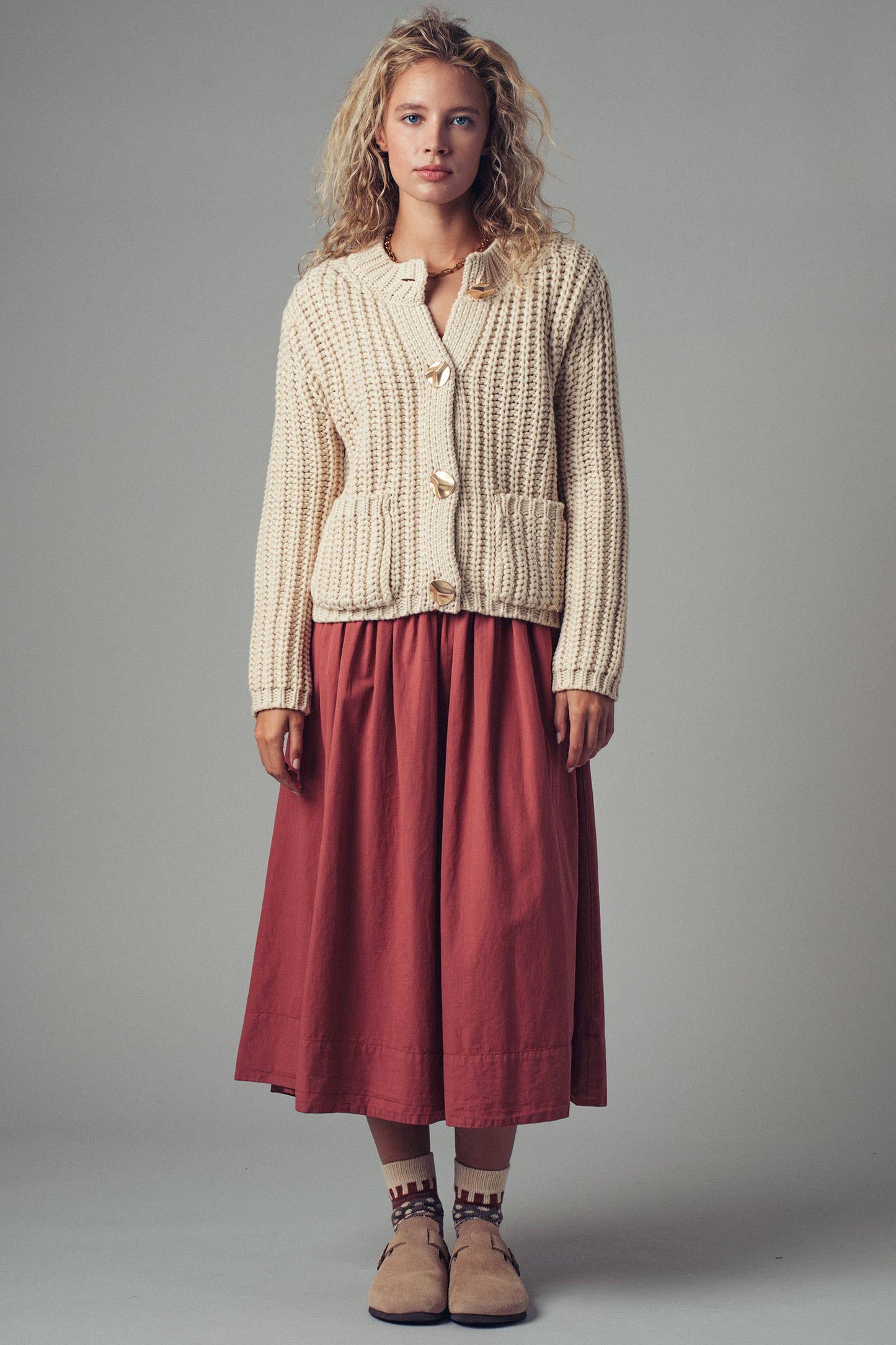 Chunky Gold Button Ribbed Knit Cardigan Urban Daizy