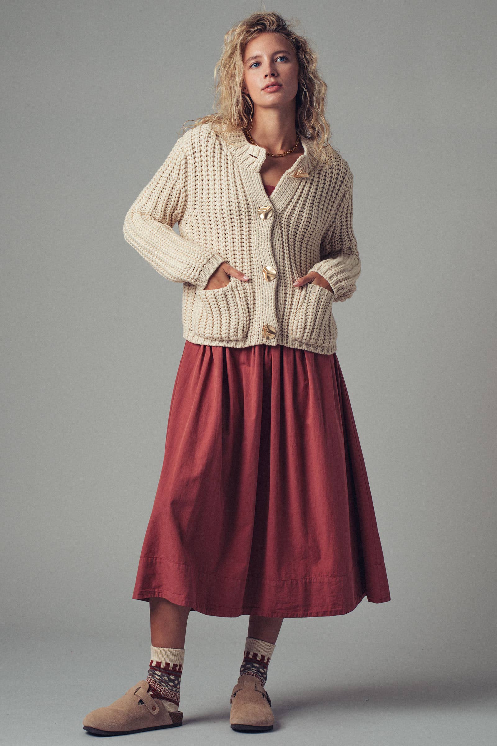 Chunky Gold Button Ribbed Knit Cardigan Urban Daizy