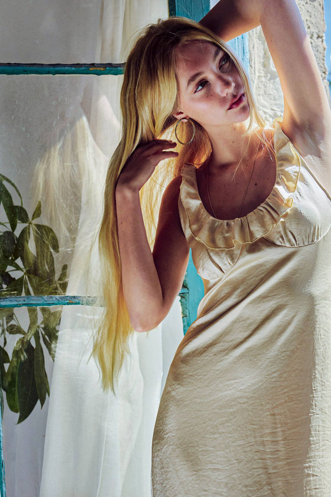 Frilled Scoop Neck Sleeveless Midi Slip Dress Lara Daisy