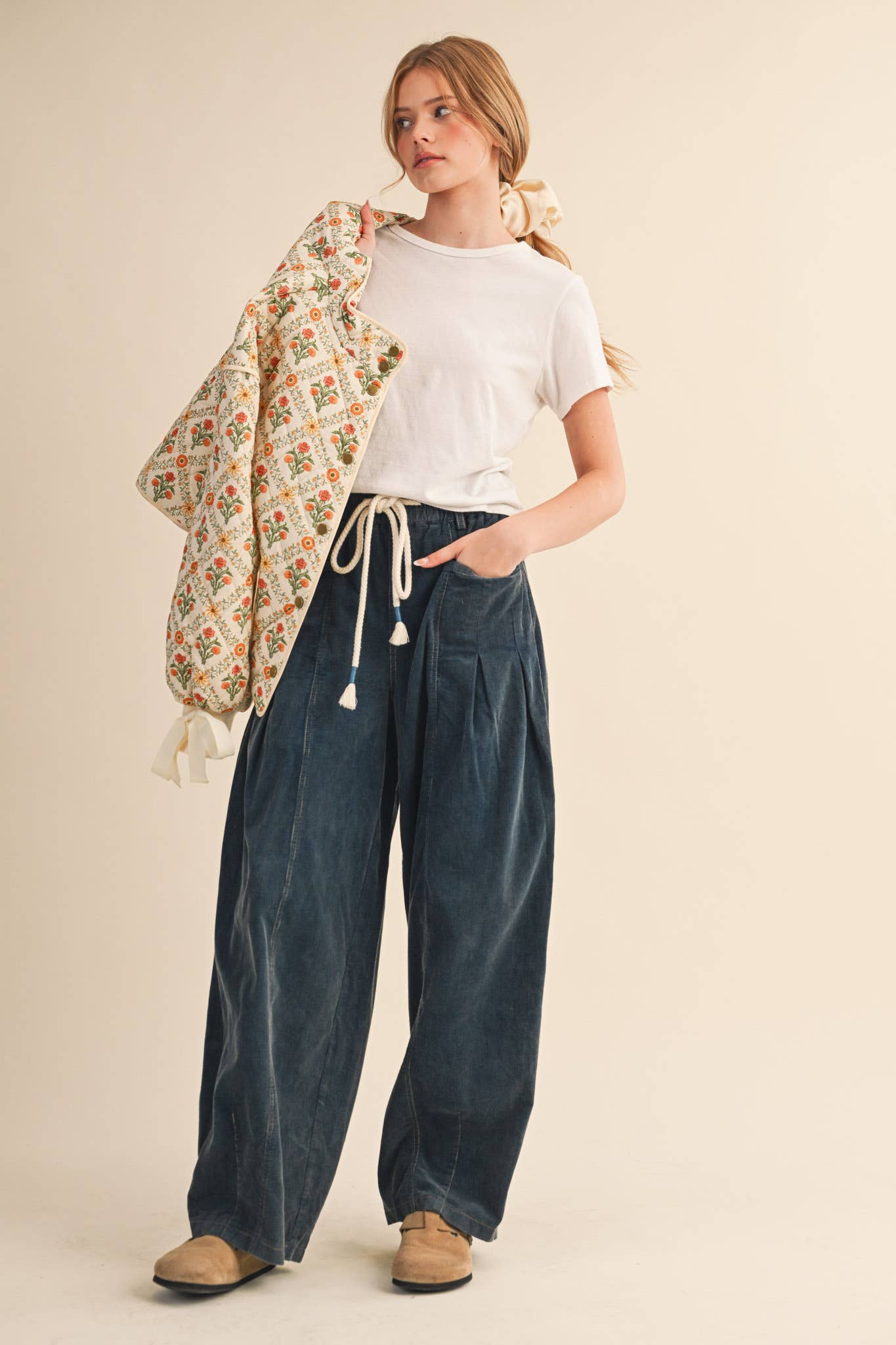 FLORAL QUILTED JACKET WITH RIBBON DETAIL MJK4431 &MERCI