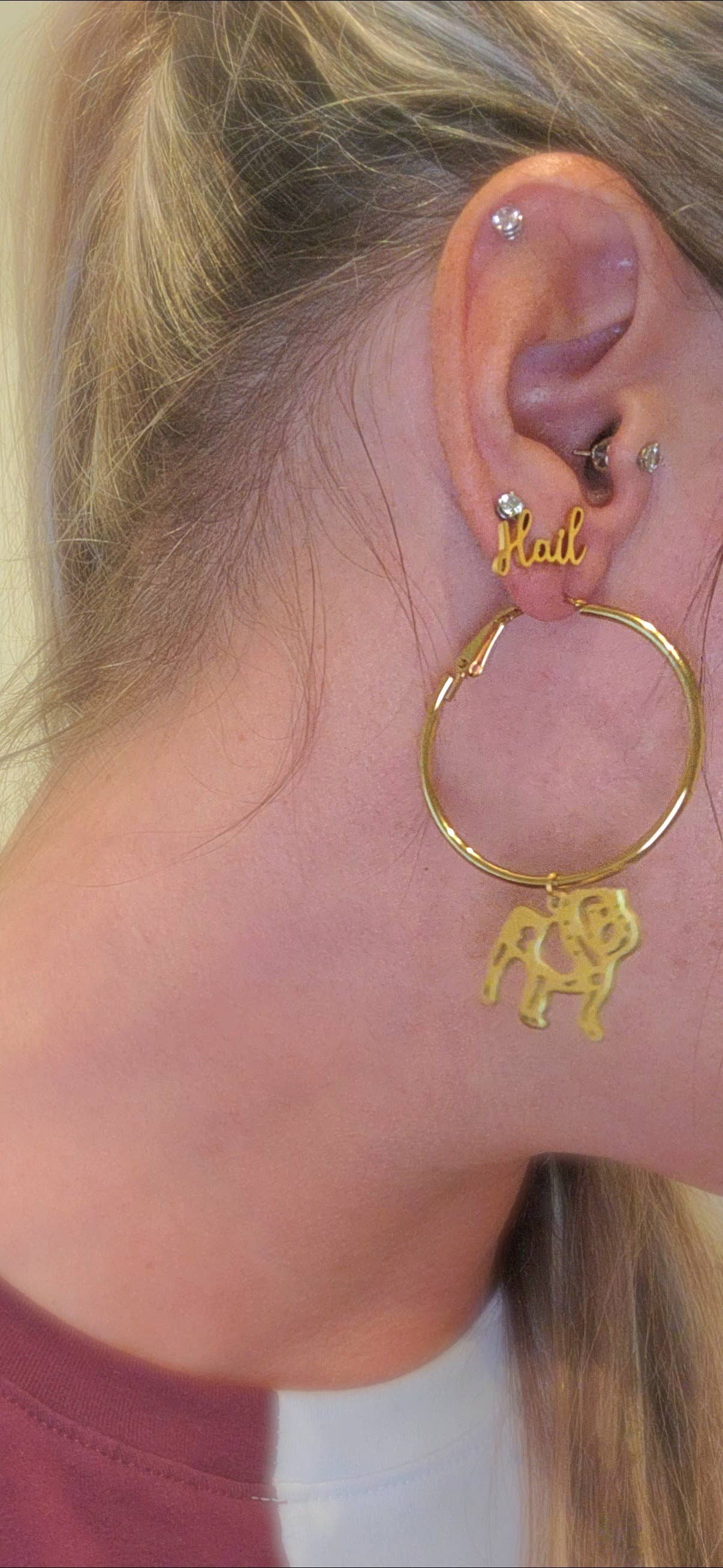 Bulldog Earrings-Gold Hoop Bulldog GameDay Earrings Steele Sloan Designs