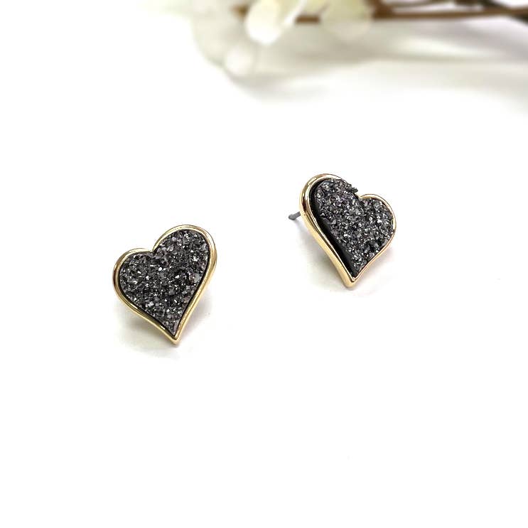 Uneven Resin Heart Druzy Button Stud Earrings StarryNYC