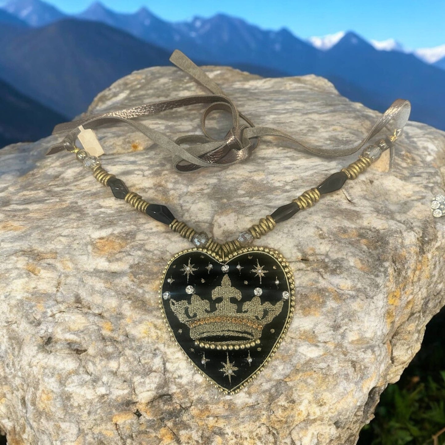 Black Velvet Golden Crown Necklace - 926 West