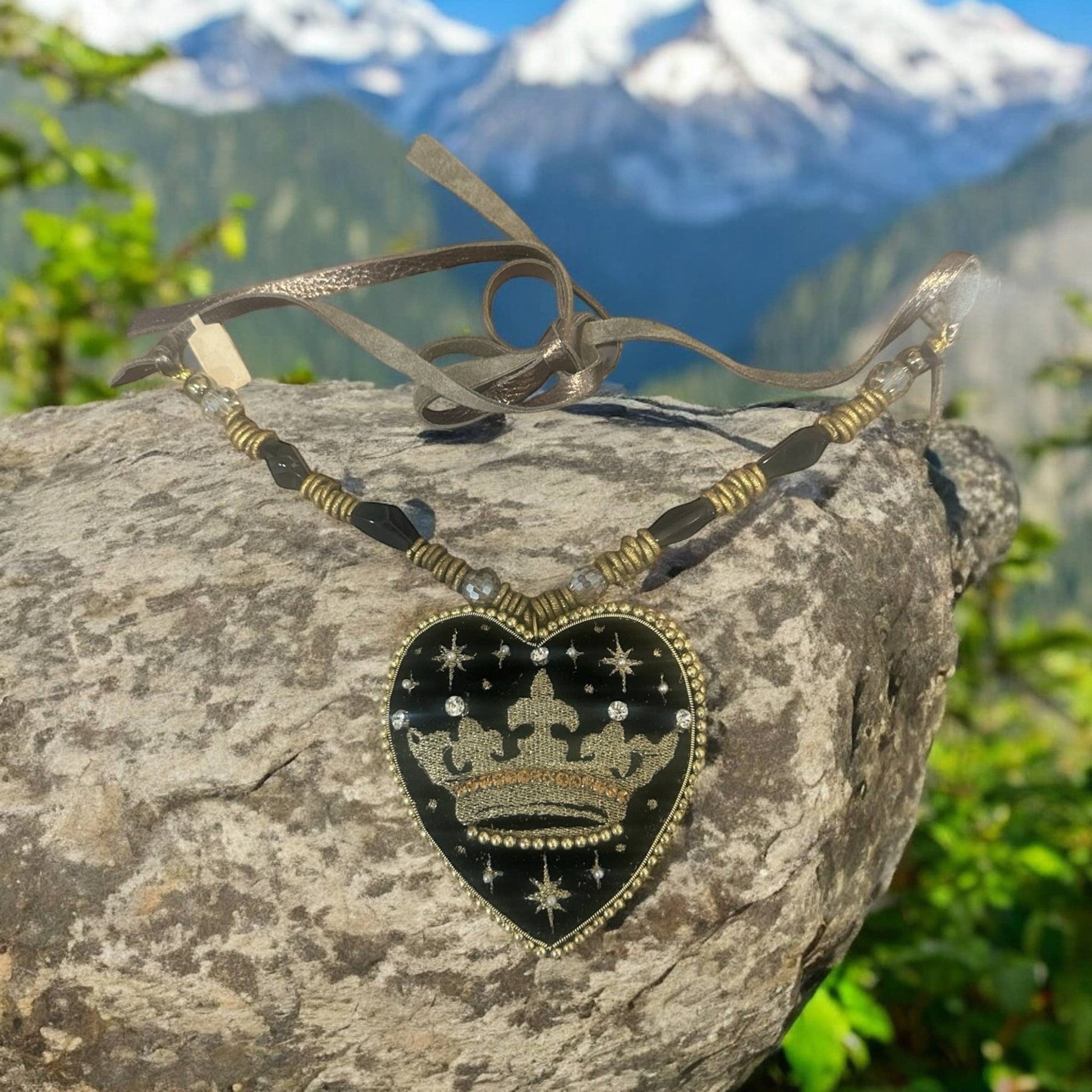 Black Velvet Golden Crown Necklace - 926 West