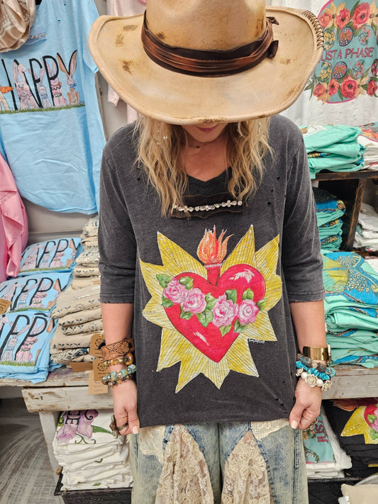 Blazing Heart 3/4 Sleeve shirt - 926 West
