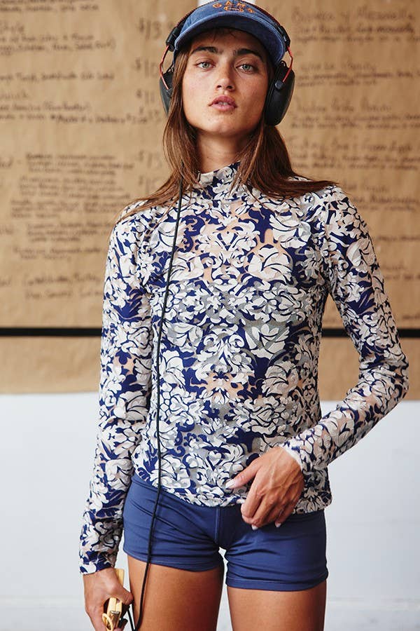 BUCKETLIST - Mock Neck Long Sleeve Slim Fit Floral Sheer Top - 926 West