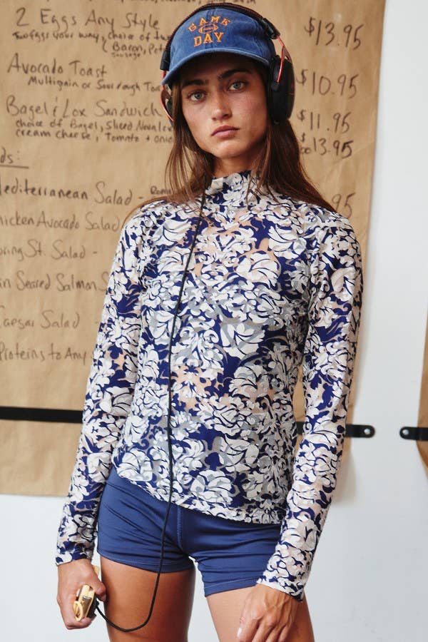 BUCKETLIST - Mock Neck Long Sleeve Slim Fit Floral Sheer Top - 926 West