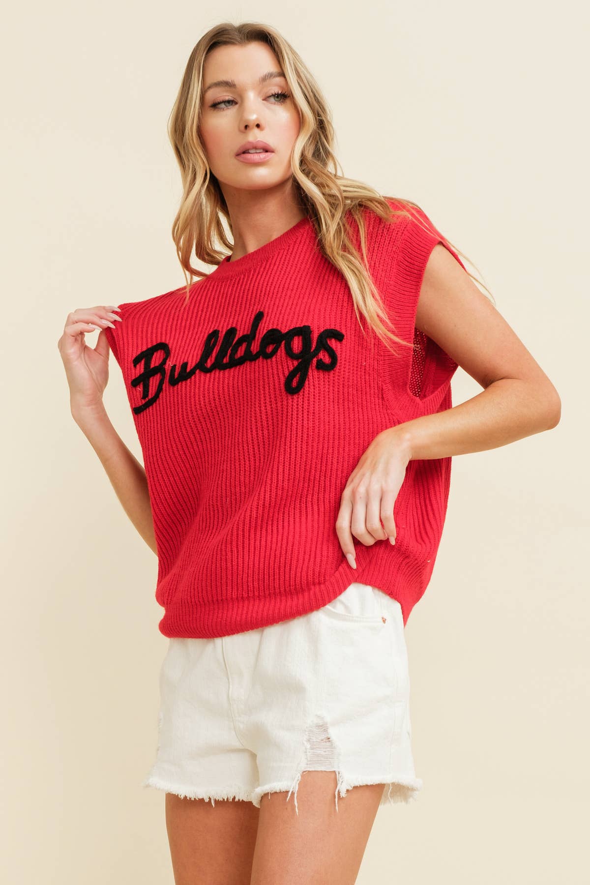 BULLDOGS EMBROIDERED SLEEVELESS SWEATER TOP - 926 West