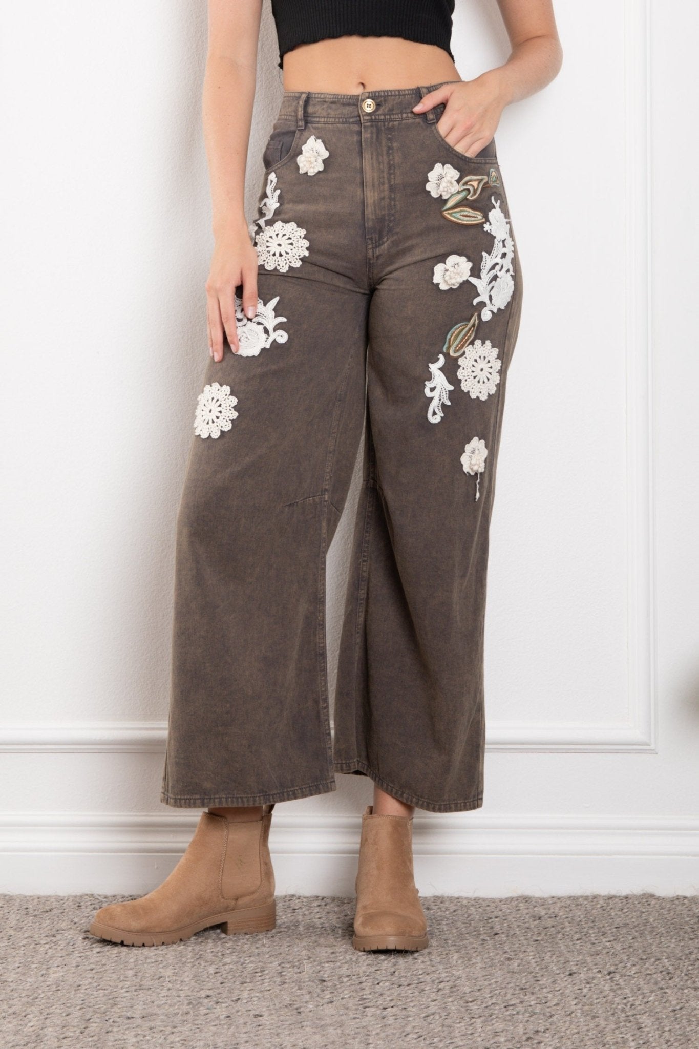 BV Flower Crochet Patch Straight Pants - 926 West