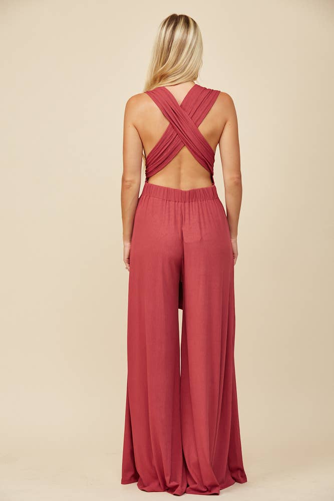 BOHO RIBBED MAGIC MULTIWEAR JUMPSUIT - MARSALA
