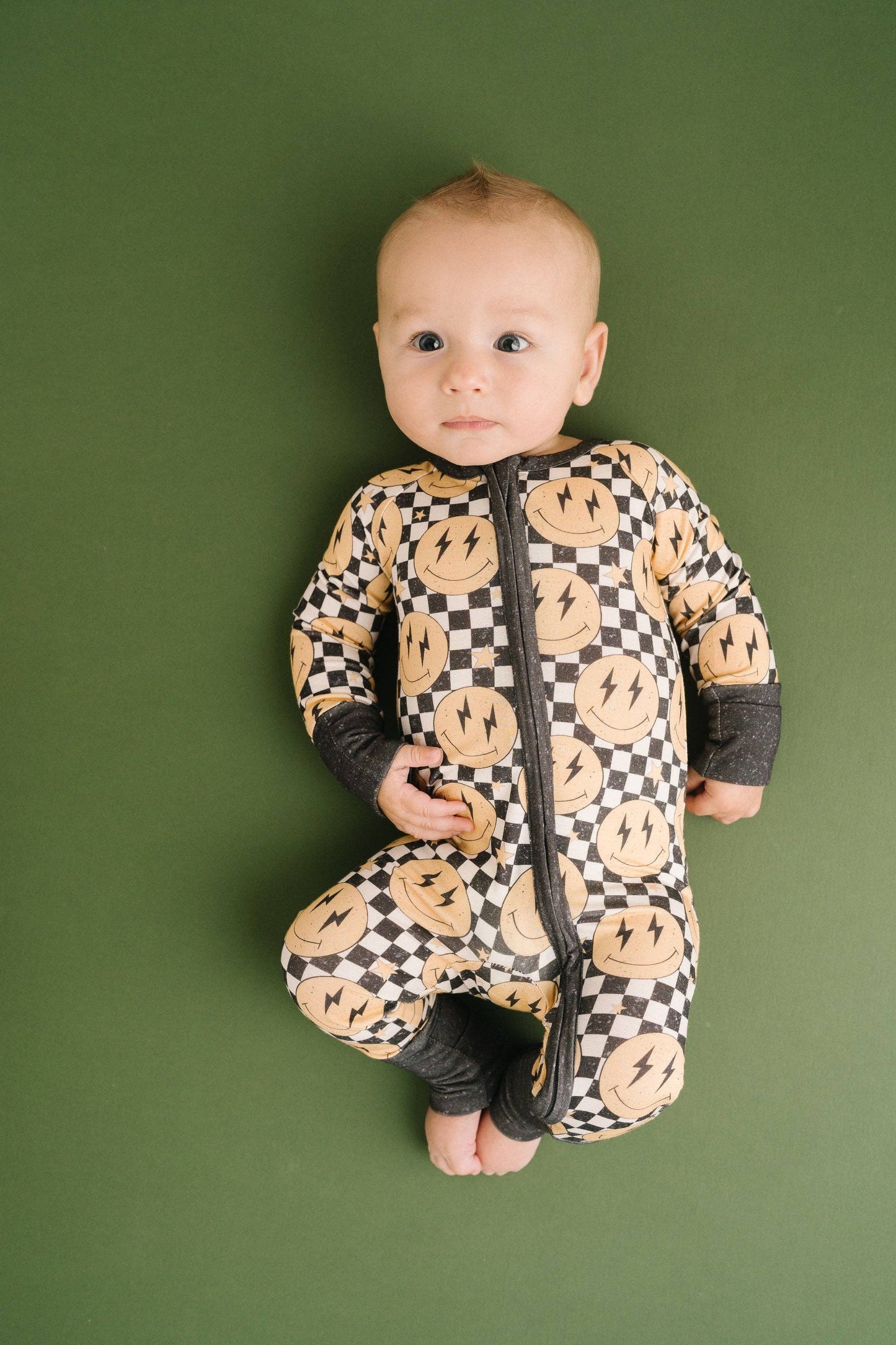 Lightning Checkered Smiley Bamboo Sleeper Emerson+Ivory