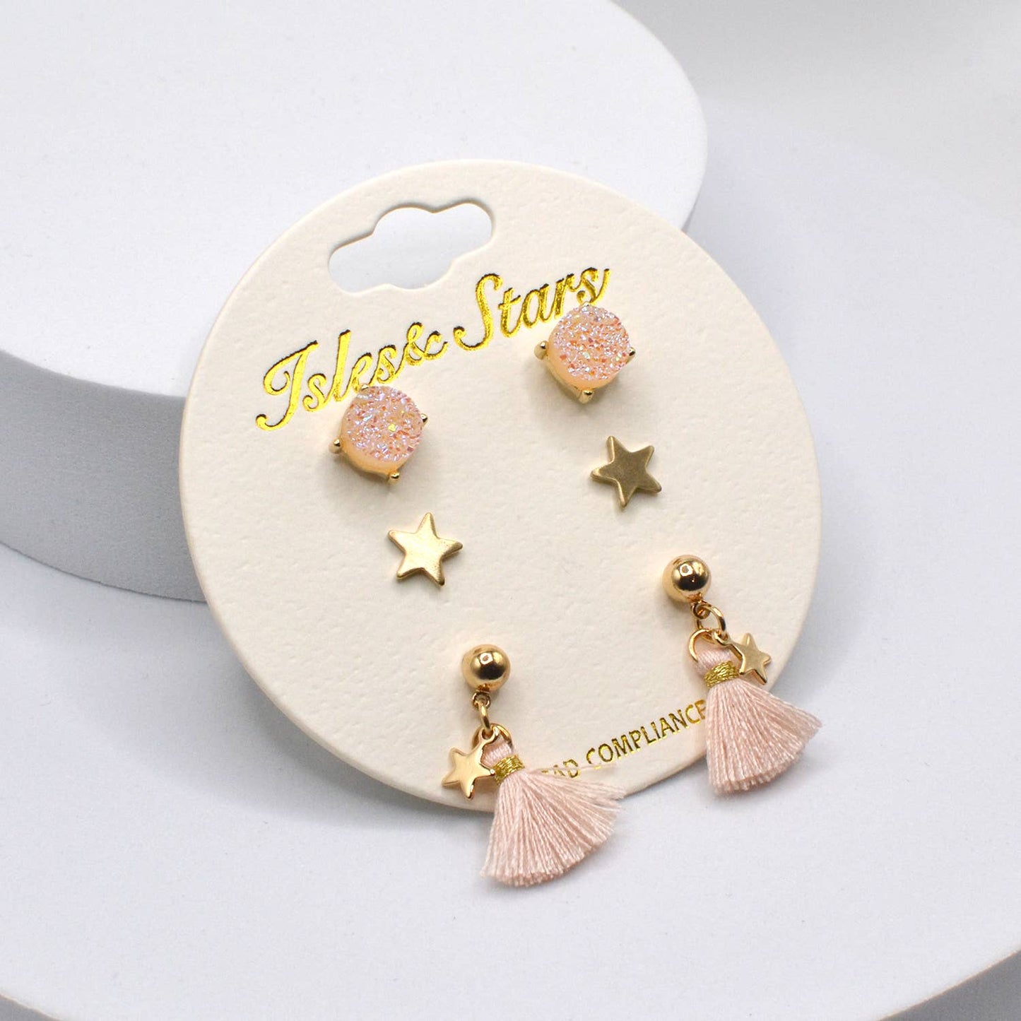 3 Pair Stud Earrings Star Druzy Tassel Multi Pair Post StarryNYC