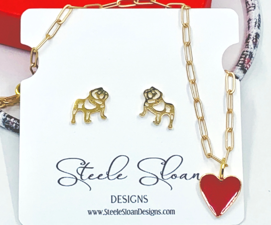 Adorable Bulldog Earrings- Gold Stainless Steel Bulldogs Steele Sloan Designs