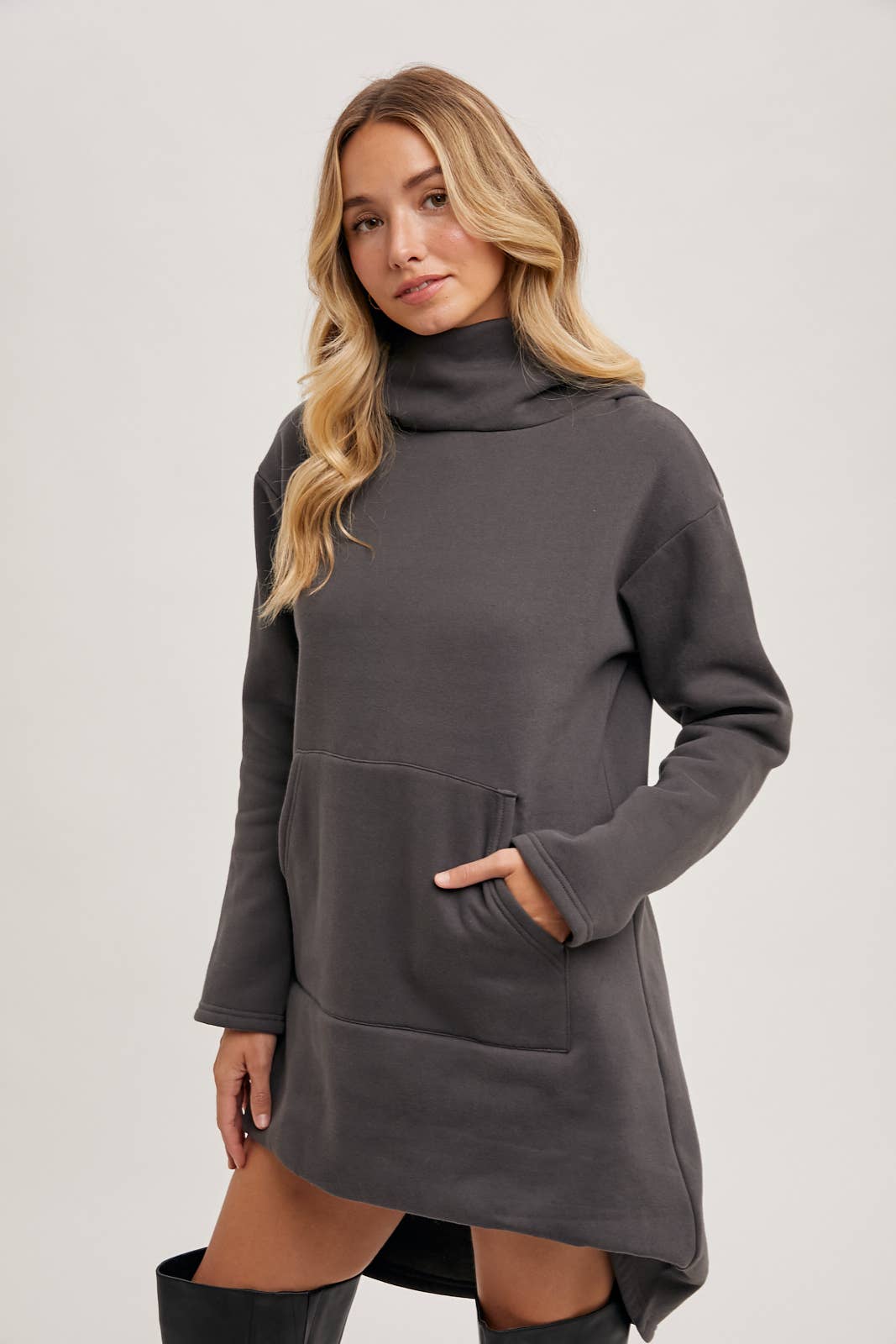 HIGH NECK HOODIE TUNIC SWEATSHIRT WITH POCKET FRONT Bluivy