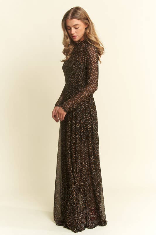 ANIMAL PRINT MESH MAXI DRESS