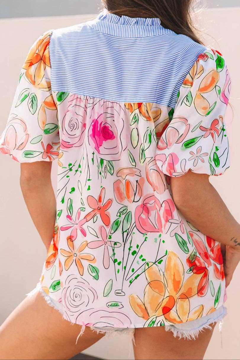 FINAL SALE- Floral Stripe Puff Sleeve Blouse