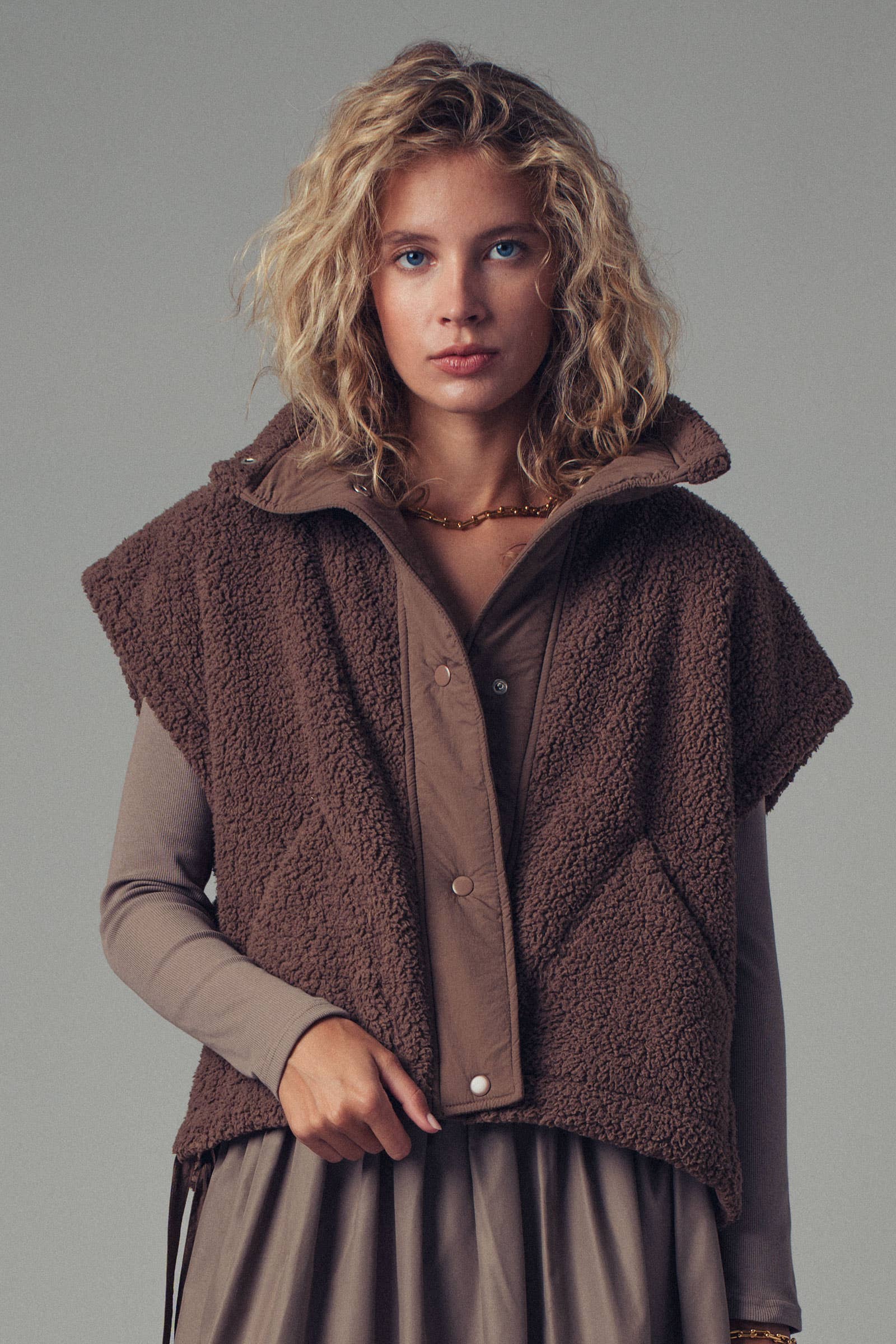 Quilted Collar Boxy Sherpa Vest Urban Daizy