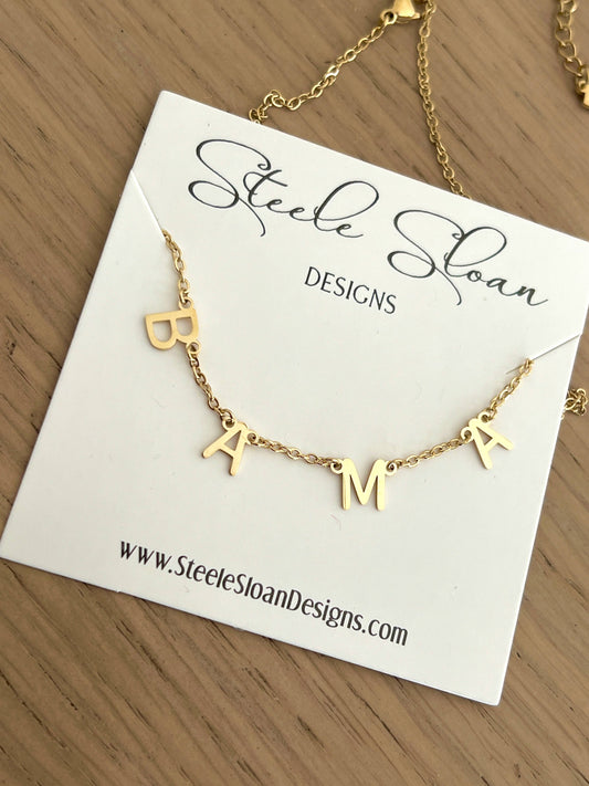 BAMA Charm Necklace Gold BAMA Dangle Layer Necklace Gift Steele Sloan Designs